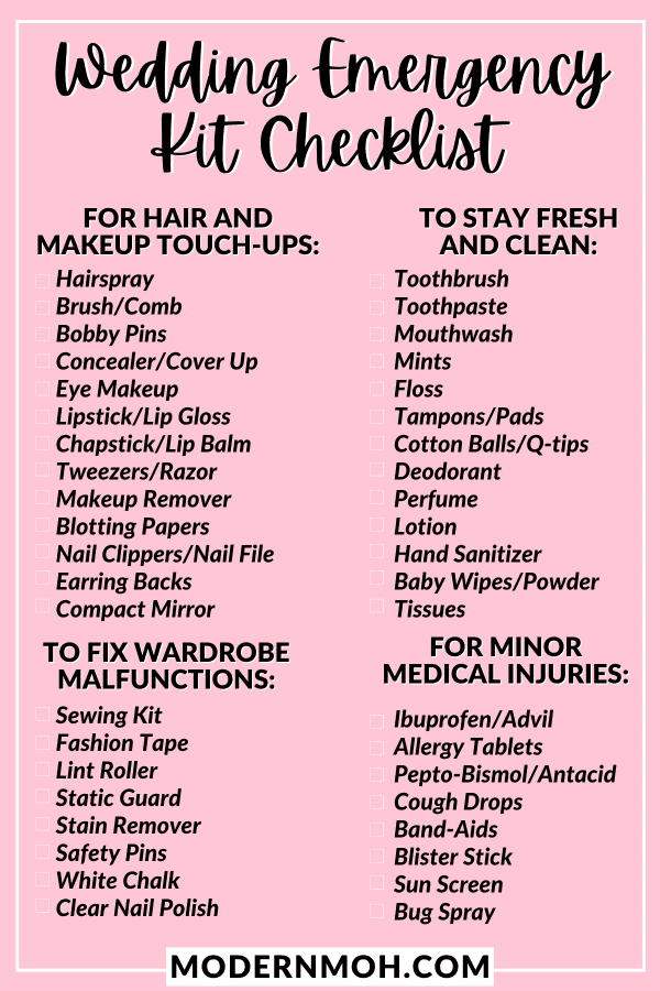 Wedding Day Emergency Kit Checklist | Modern MOH