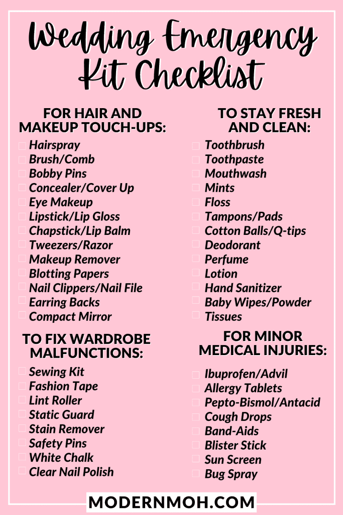 wedding day emergency kit checklist