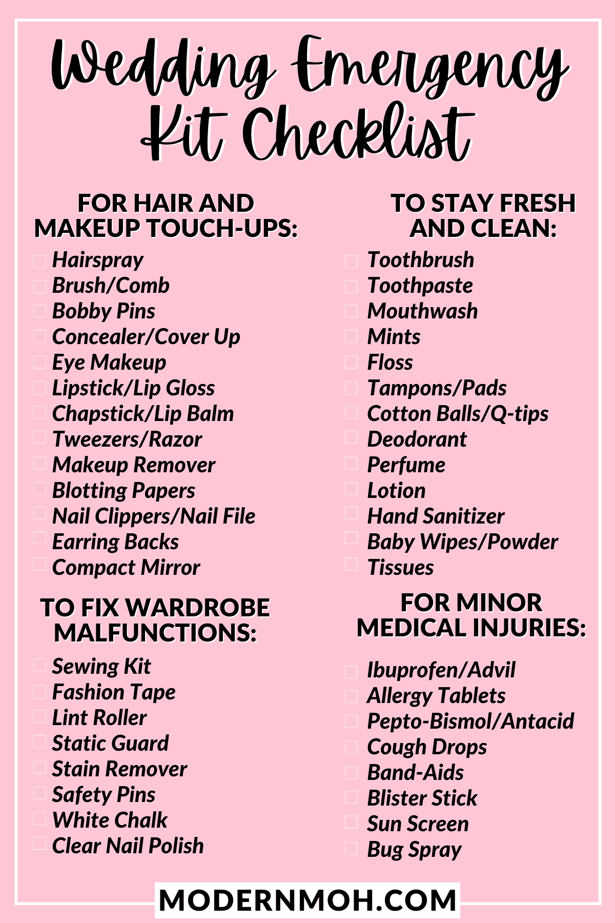 The Ultimate Wedding Day Emergency Kit Checklist [+ Printables]