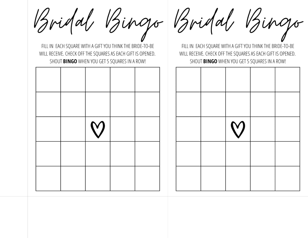 bridal shower games bingo