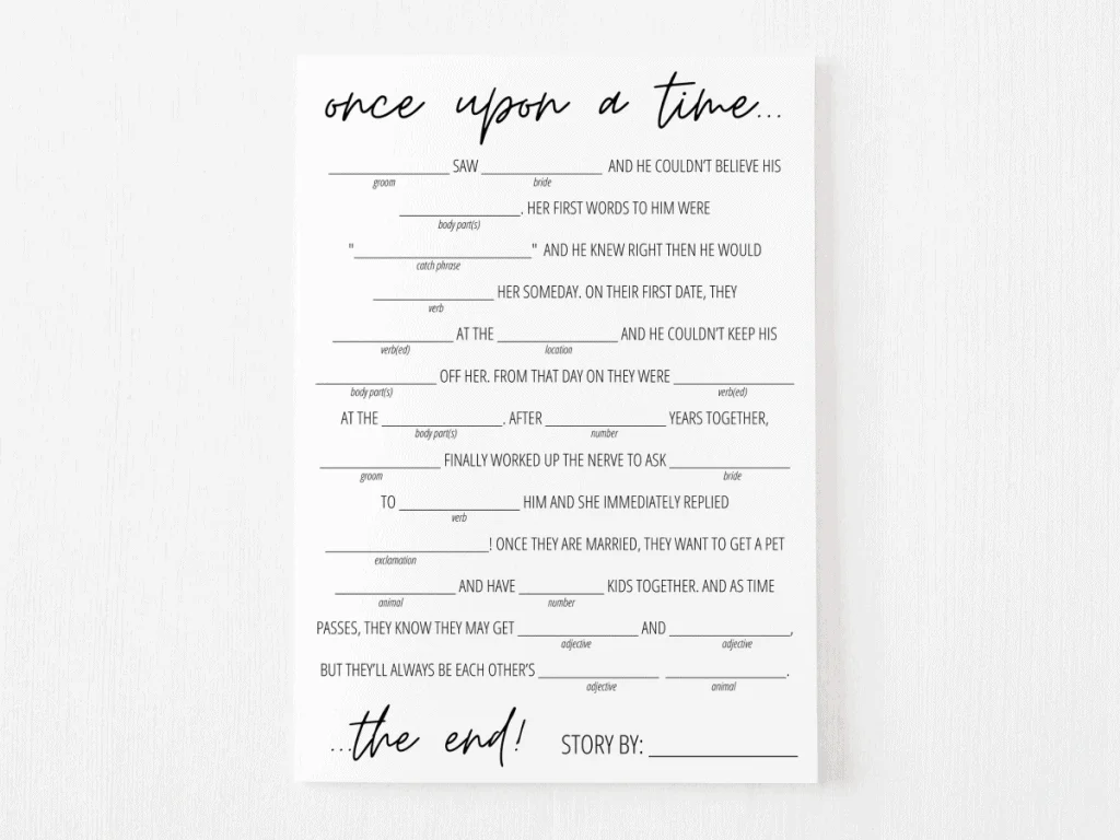 bridal mad libs printable