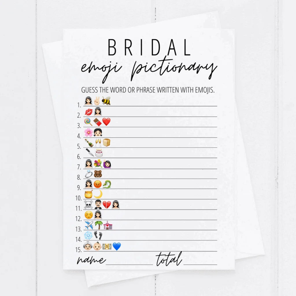 Bridal Emoji Pictionary Free Printable | Modern MOH