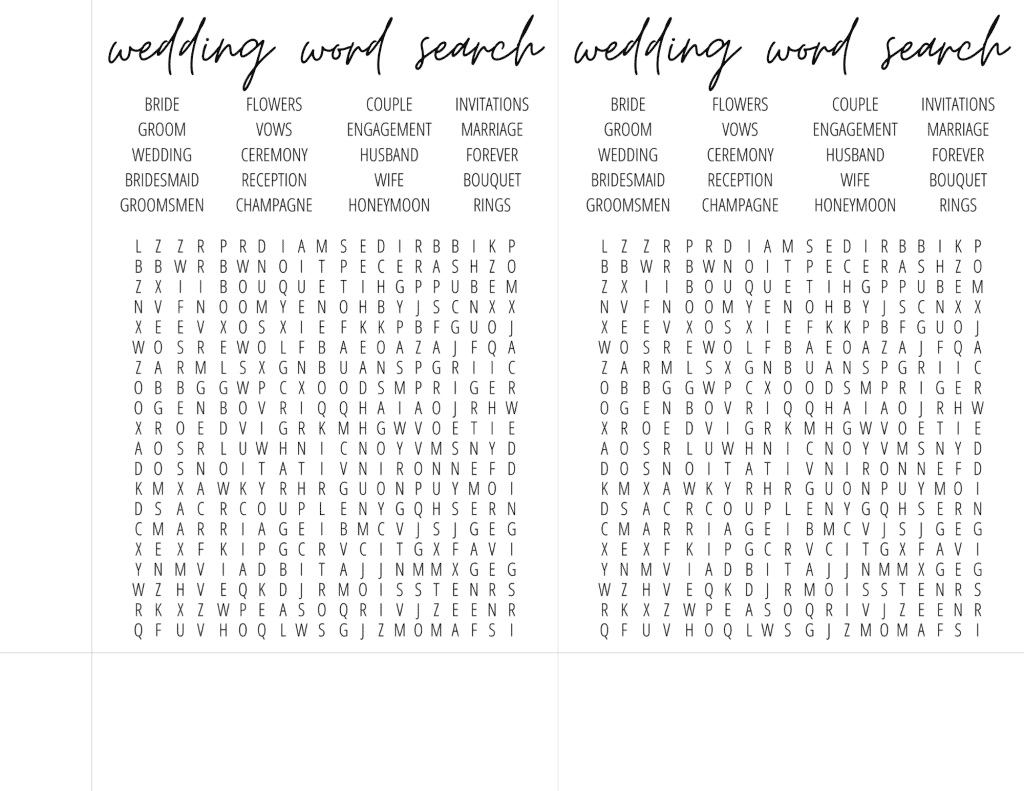 bridal shower word search free