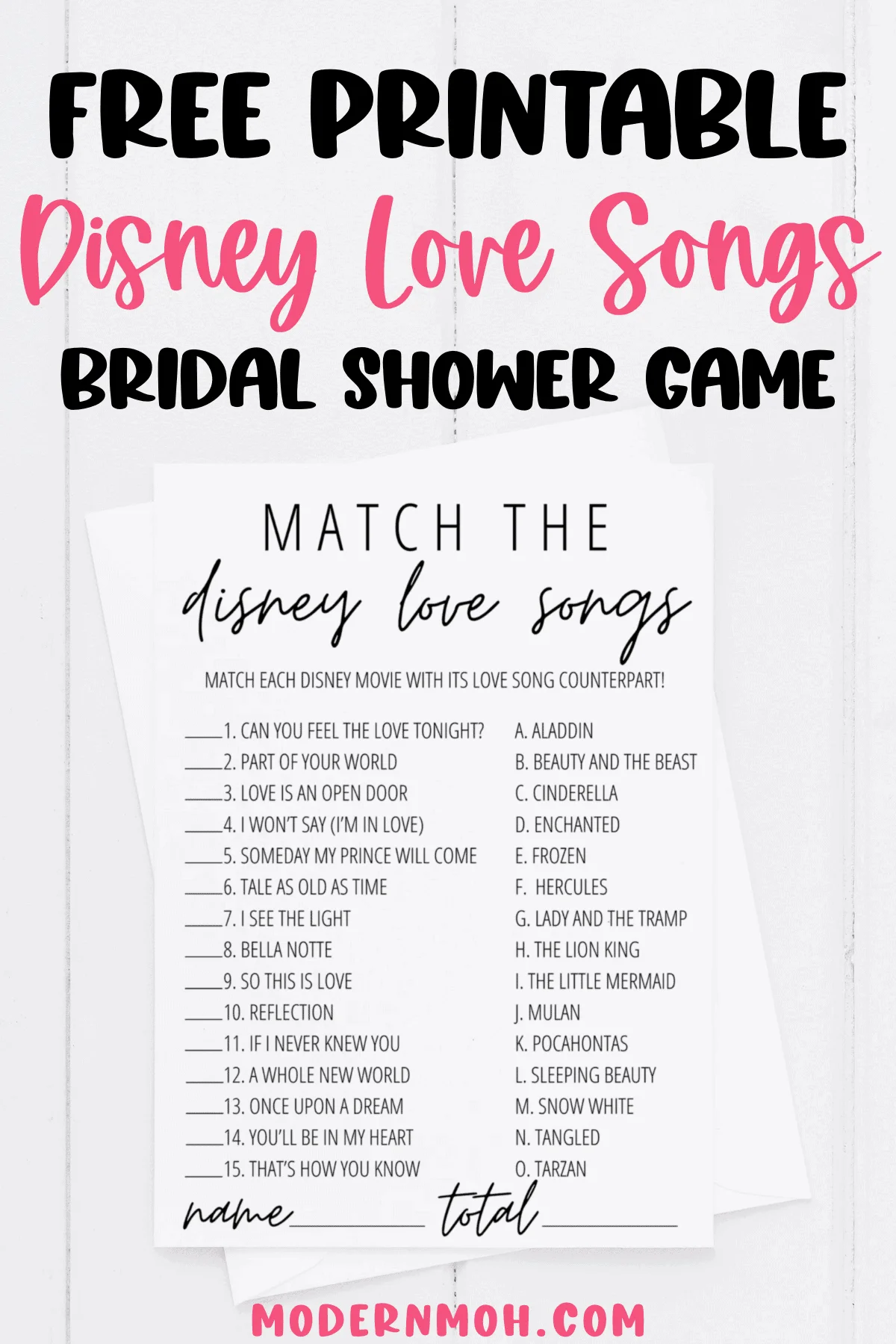 Disney Love Songs Game Free Printable