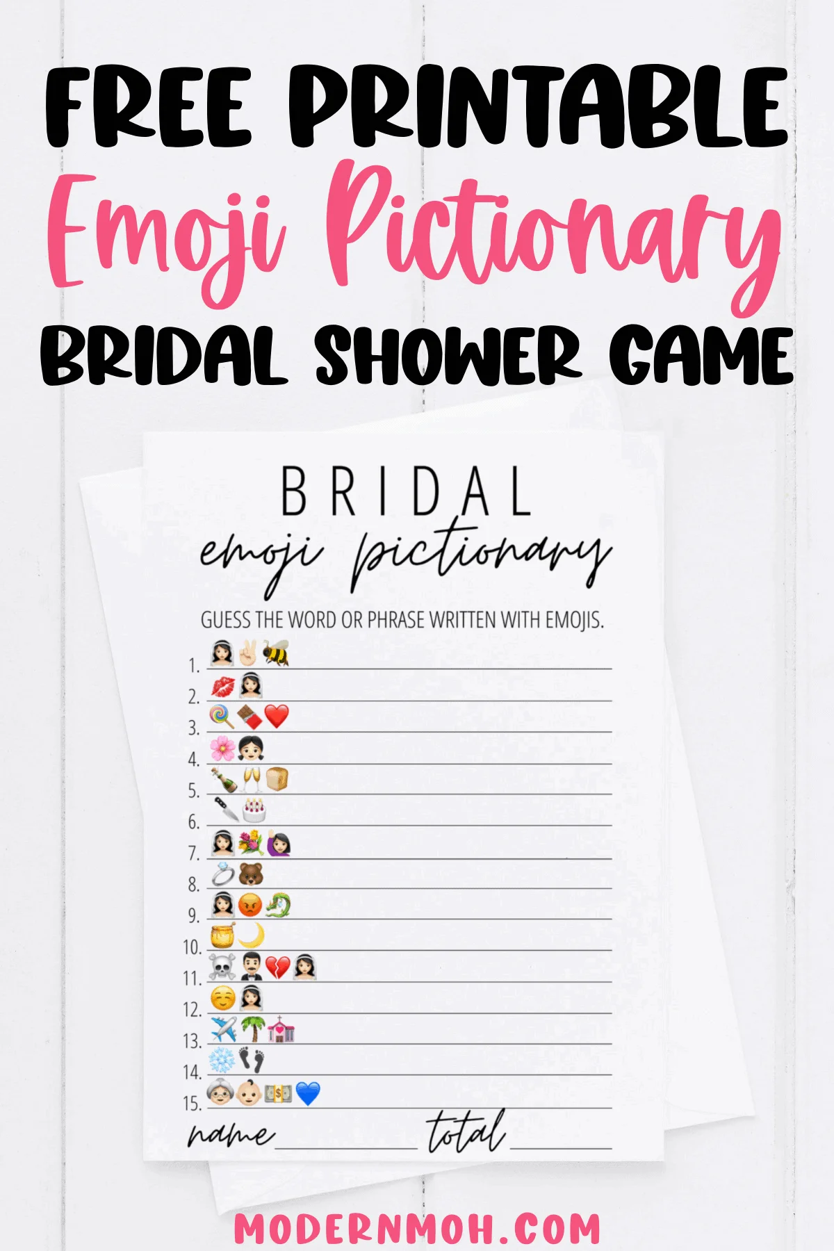 Bridal Emoji Pictionary Free Printable