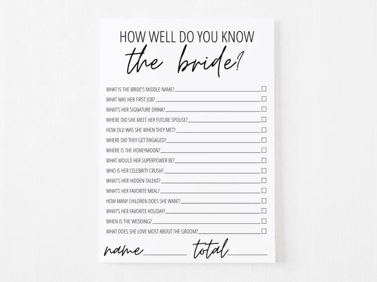 how well do you know the bride printable