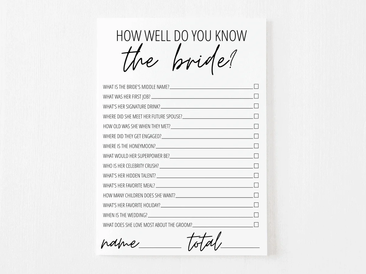 Free Printable Who Knows the Bride Best Game - Pjs and Paint