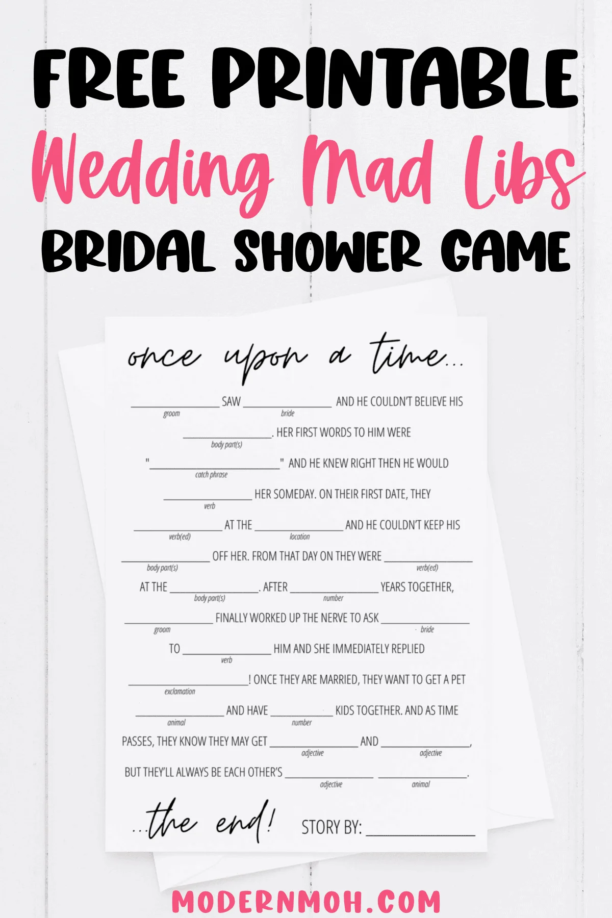 Bridal Shower Mad Libs Free Printable Modern MOH