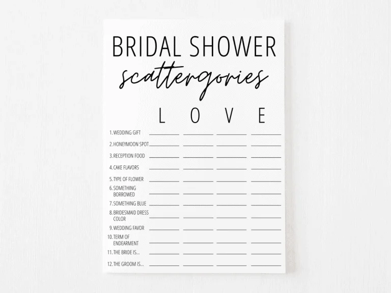 bridal shower scattergories printable