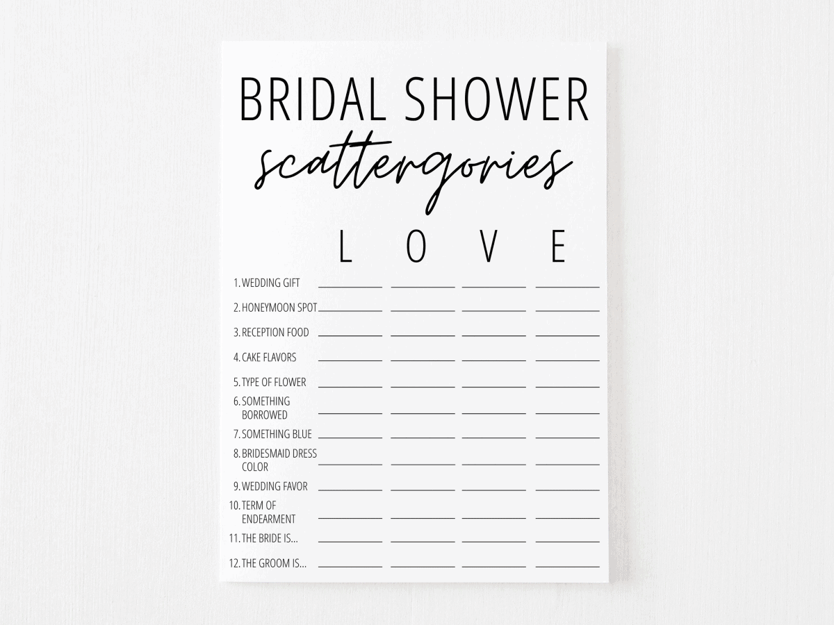 bridal shower scattergories printable
