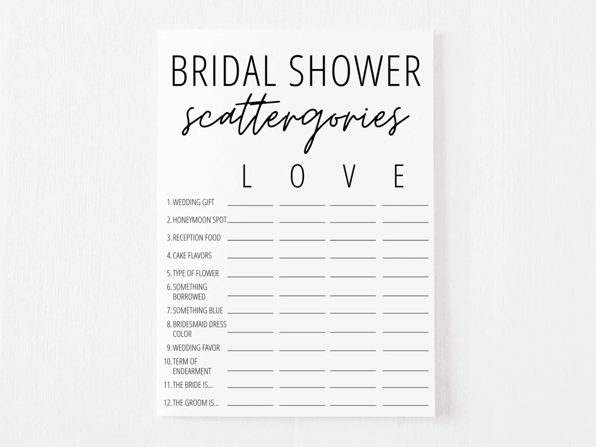 bridal shower scattergories printable