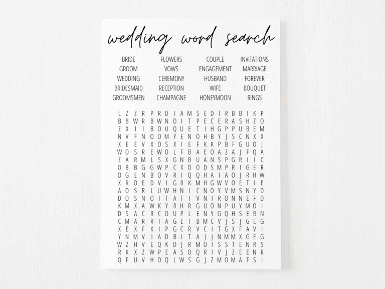 wedding word search printable