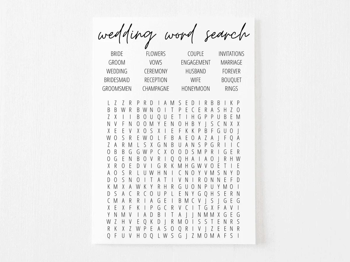 wedding word search printable