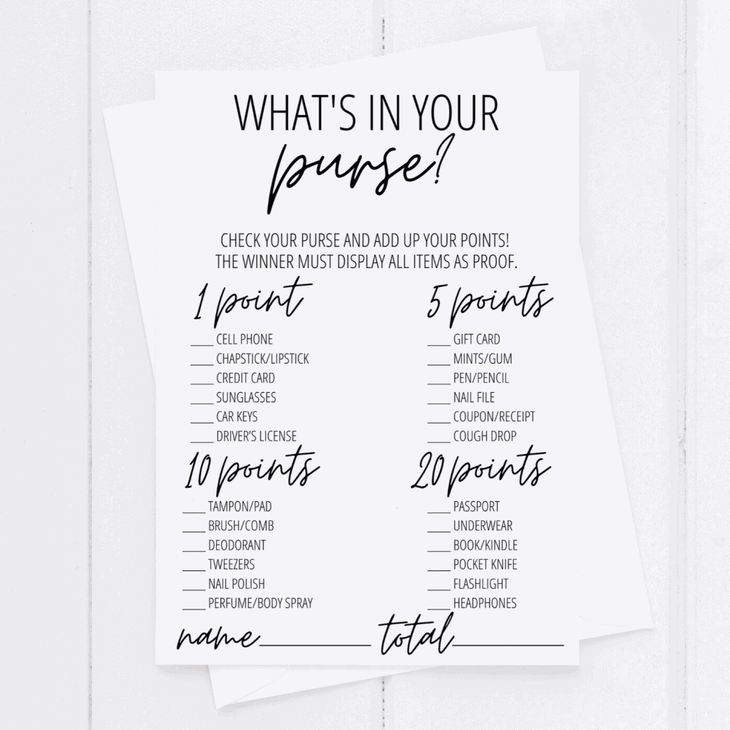What s In Your Purse Game Free Printable Modern MOH