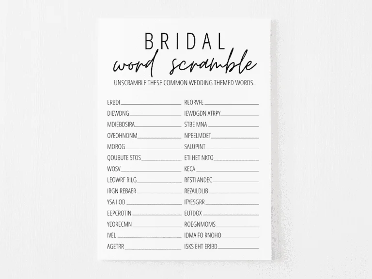 Bridal Shower Word Scramble Free Printable