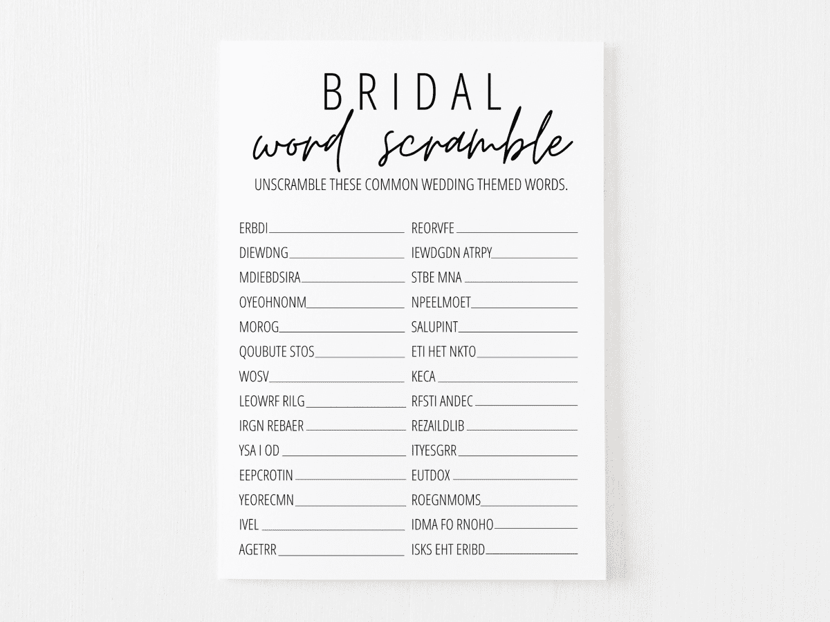 Bridal Shower Word Scramble Free Printable | Modern MOH