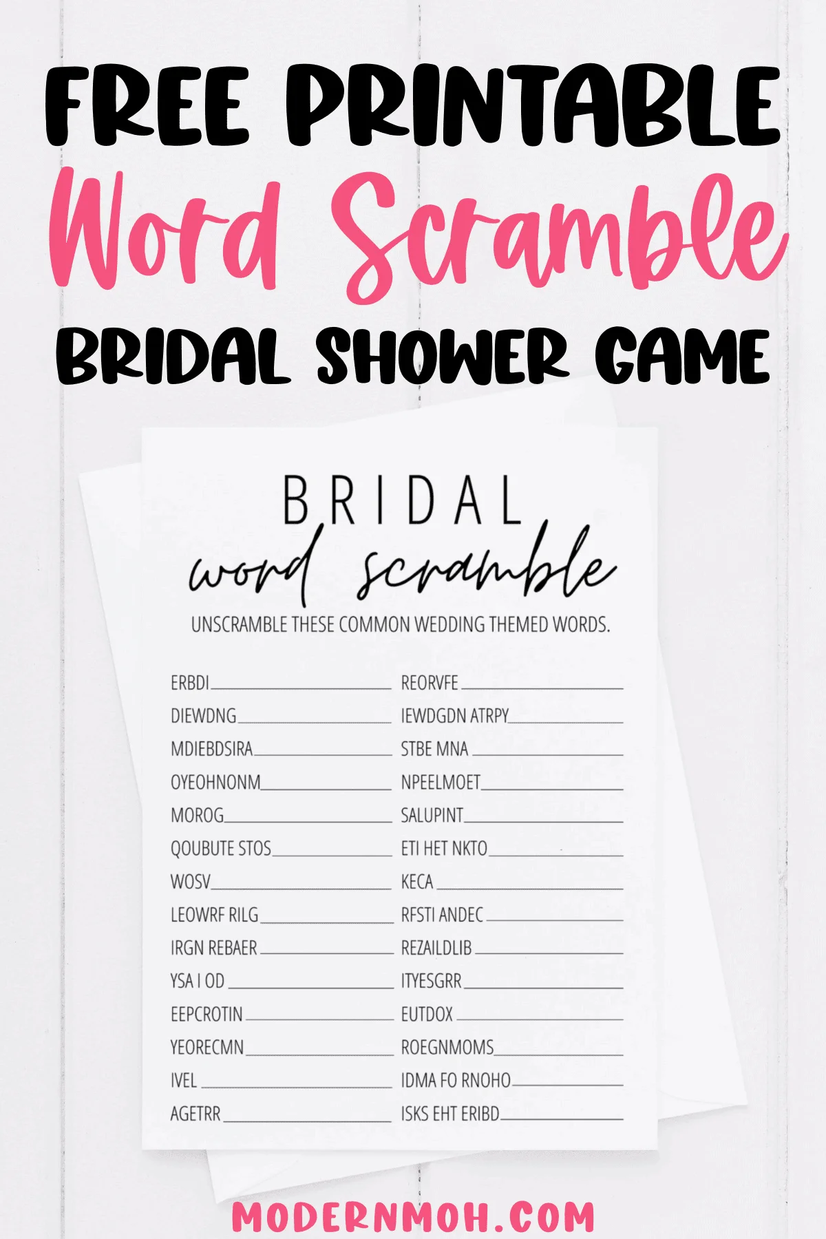 Bridal Shower Word Scramble Free Printable