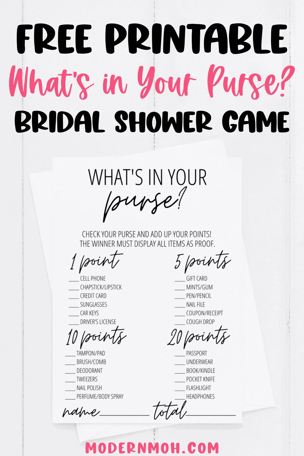 What's in Your Purse Fun Stylish Bridal Shower Game - Moodthology Papery