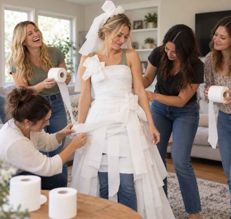 Lifestyle photo of a Toilet Paper Wedding Dress game
