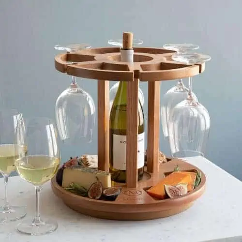 wooden wine and cheese carousel
