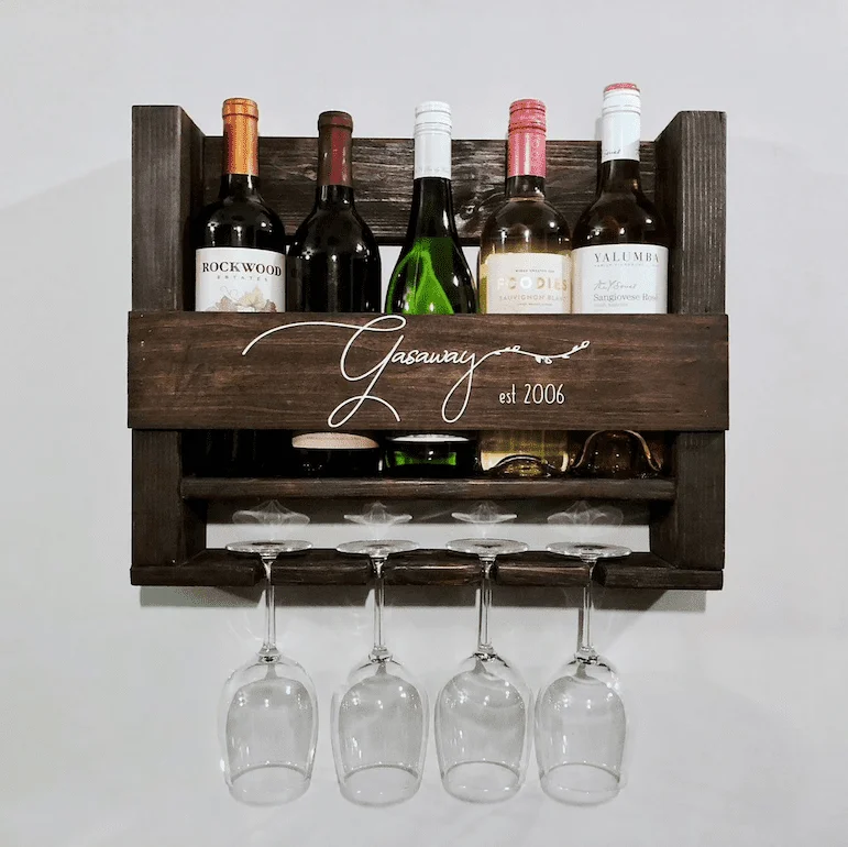 personalized bridal shower gift for couple hanging wine rack