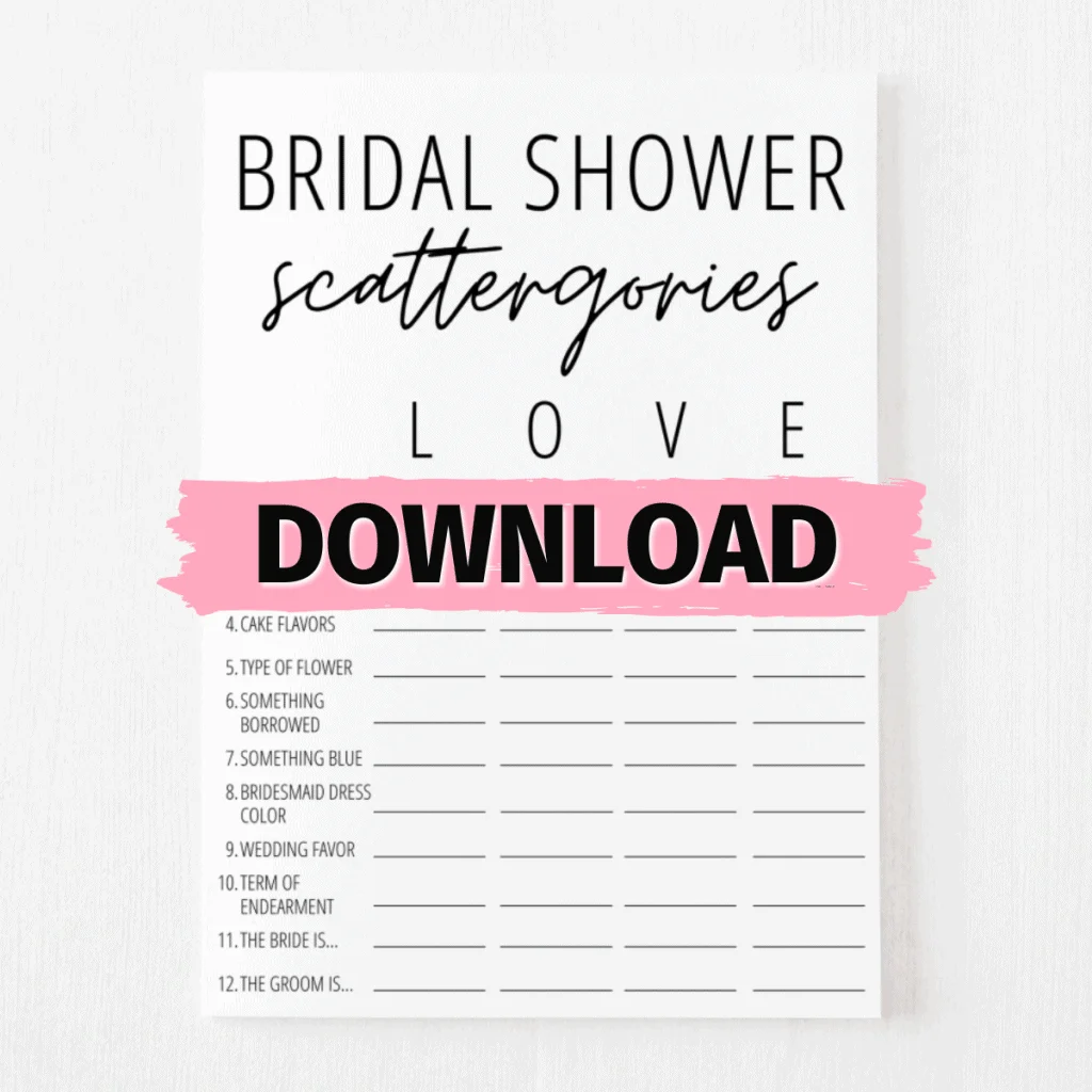 Bridal Shower Scattergories Free Download