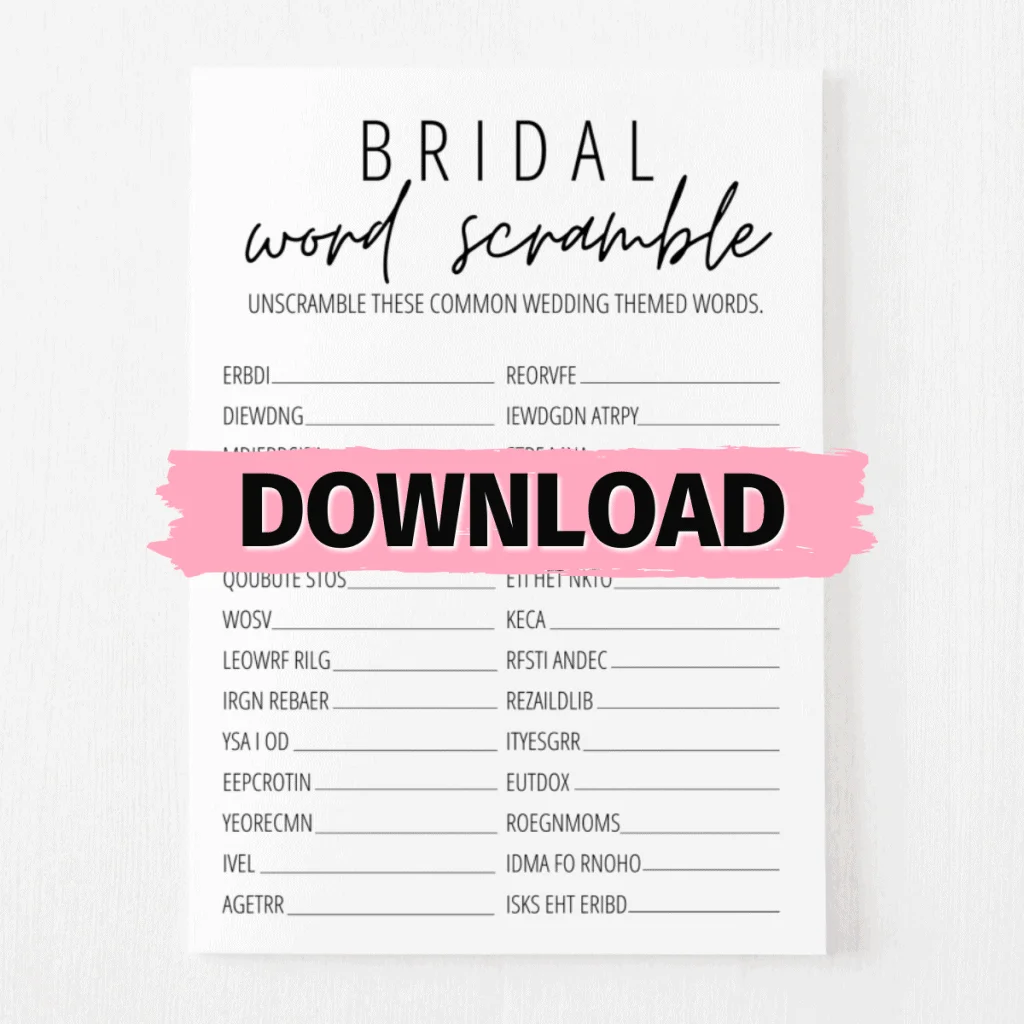 Bridal Shower Word Scramble Free Download