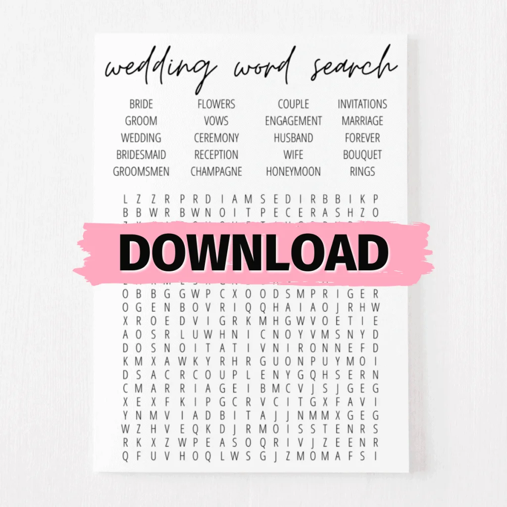 Bridal Shower Word Search Free Download