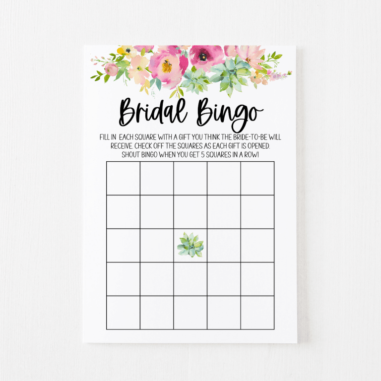 Bridal Bingo Cards Succulent