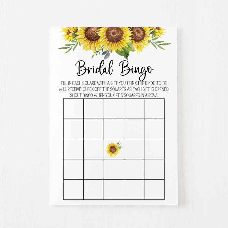 Bridal Bingo Cards (Sunflower)
