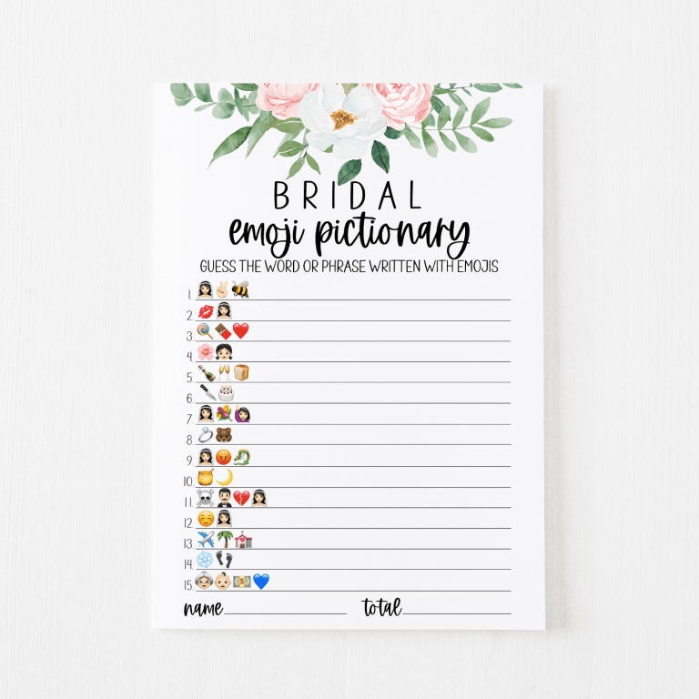 Bridal Emoji Pictionary Cards (Greenery)