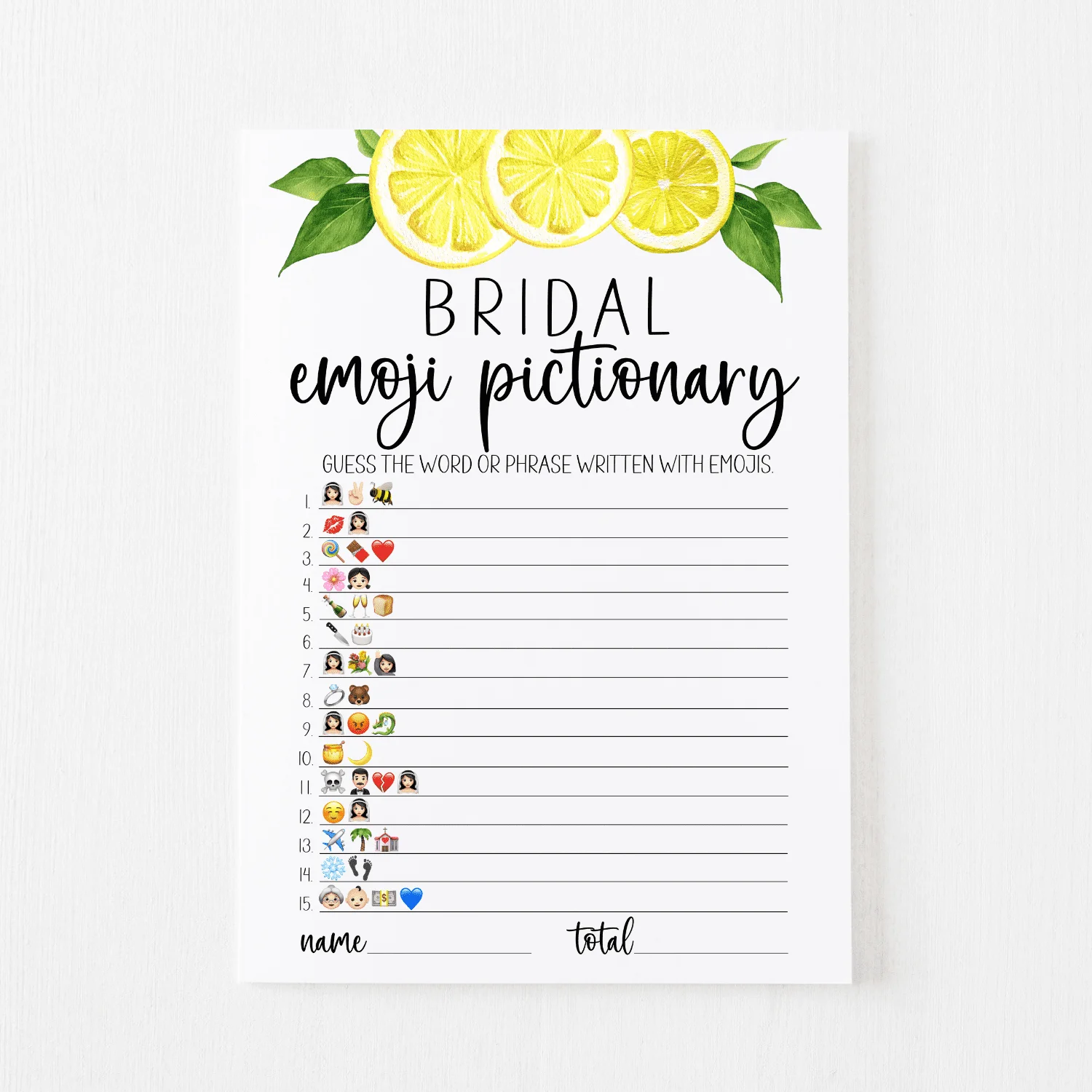 Bridal Emoji Pictionary Shop Printable Bridal Shower Games ...