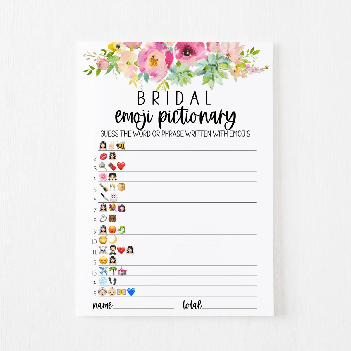 Bridal Emoji Pictionary Cards (Succulent) - Modern MOH