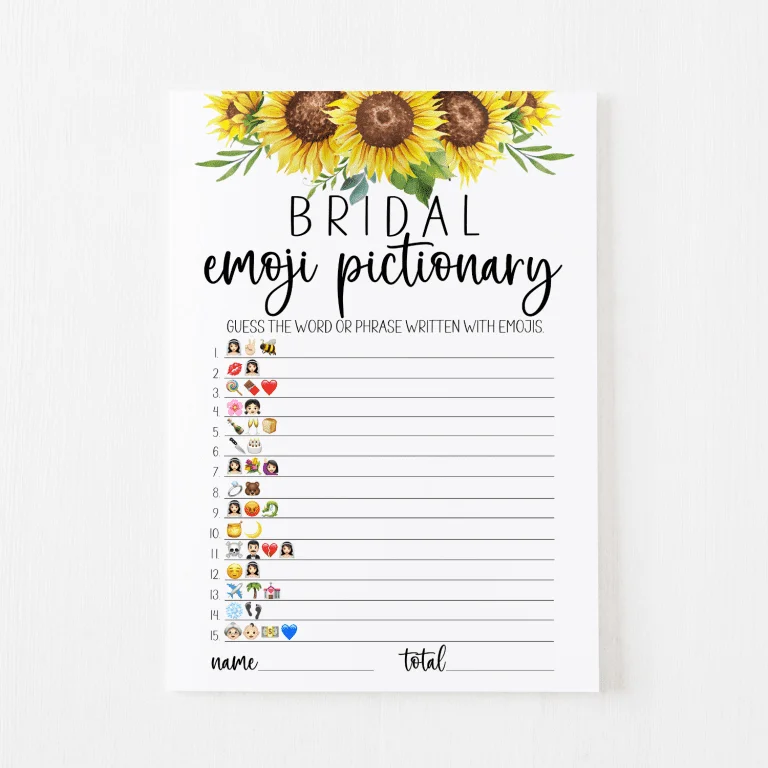 Bridal Emoji Pictionary Cards Sunflower
