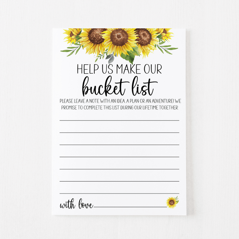 Bucket List Cards (Sunflower)