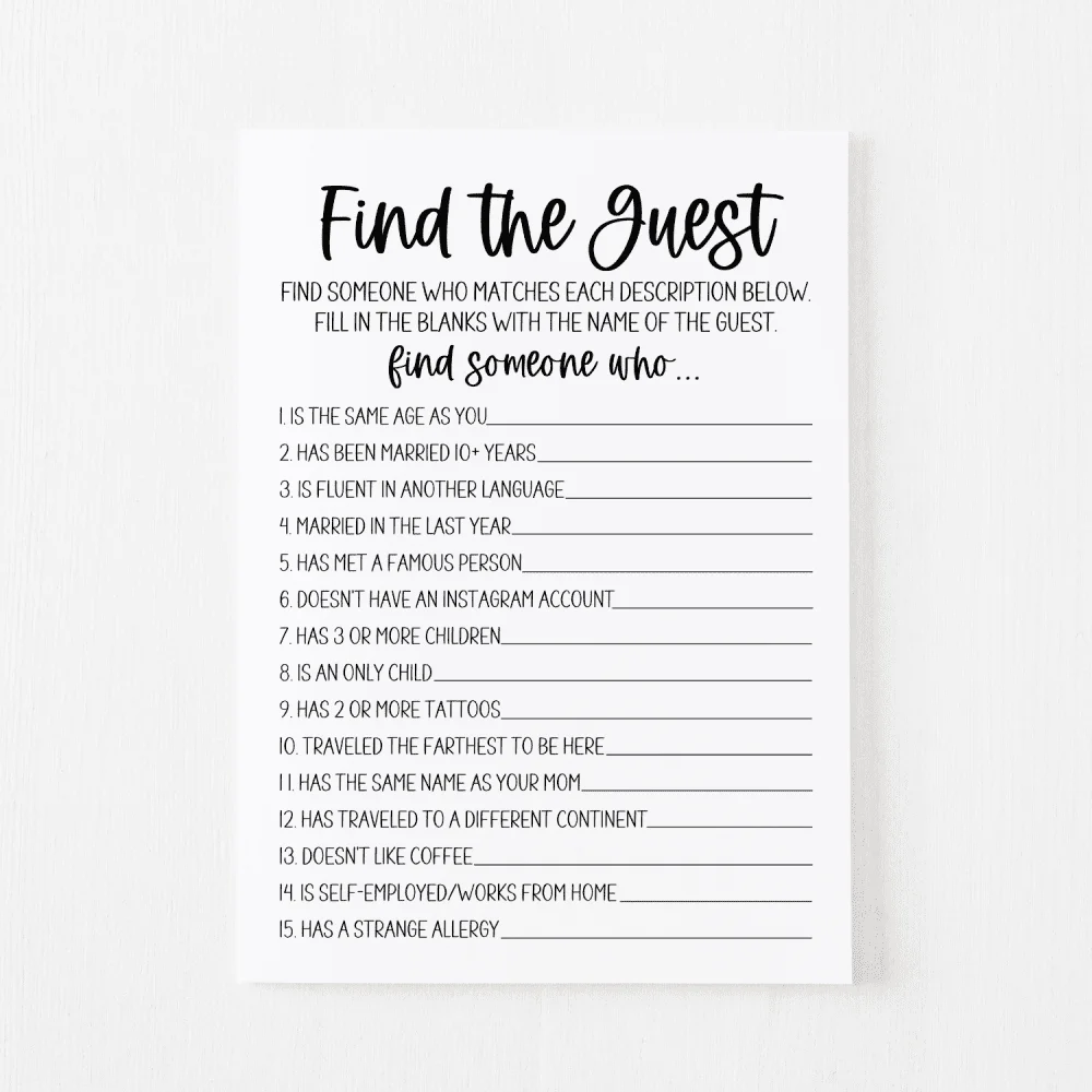 Find the Guest Bridal Shower Game Free Printable | Modern MOH