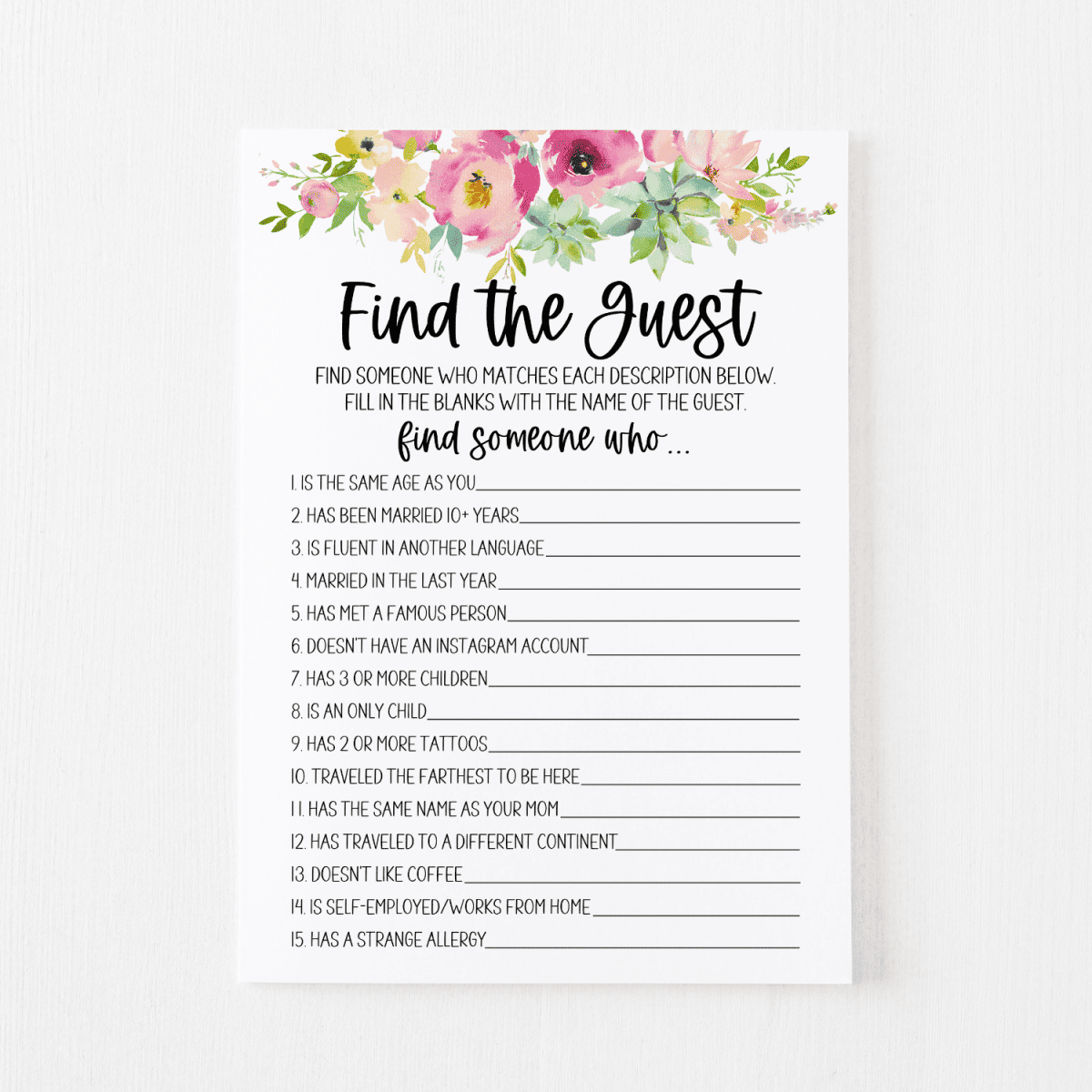 Find the Guest Bridal Shower Game Free Printable | Modern MOH