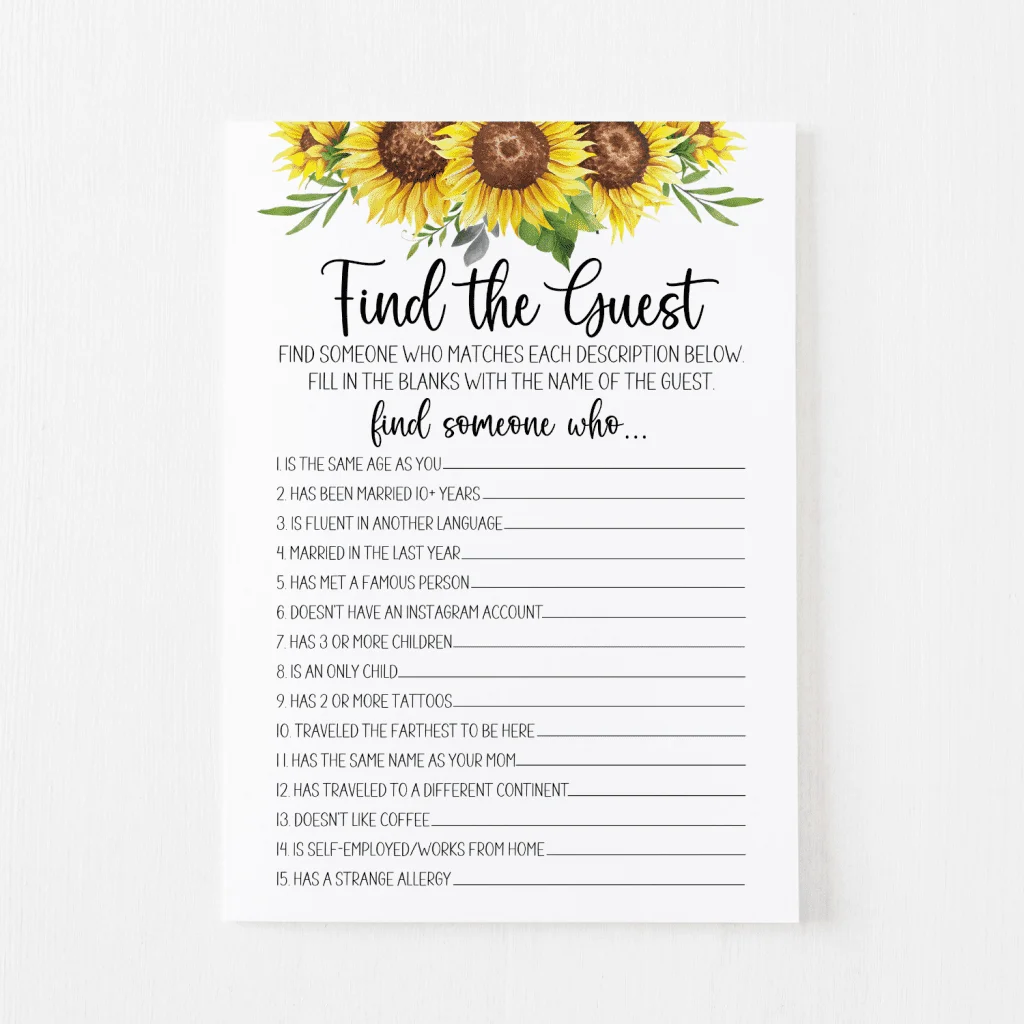 Find the Guest Cards Sunflower