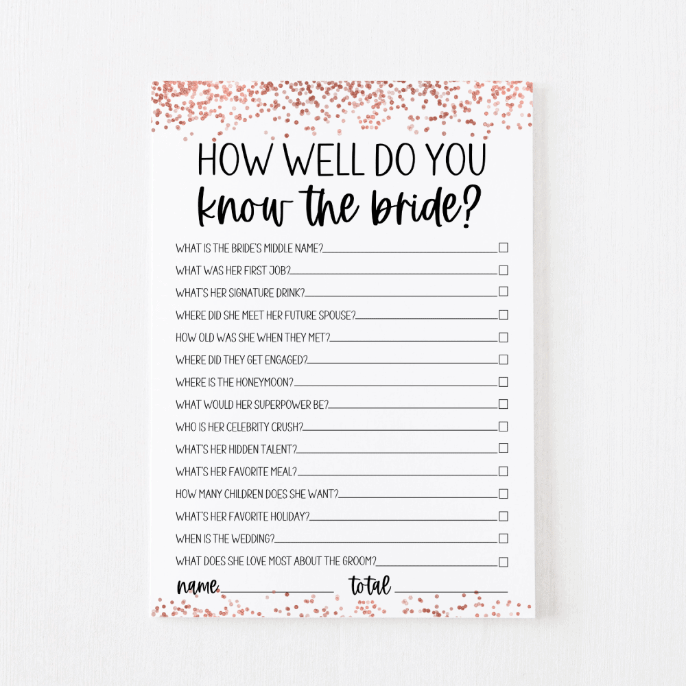 How Well Do You Know the Bride? Free Printable | Modern MOH