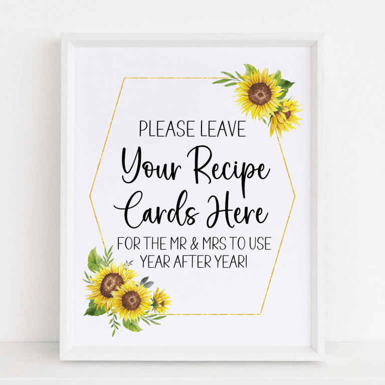 Recipe Request Sign & Cards (Sunflower)