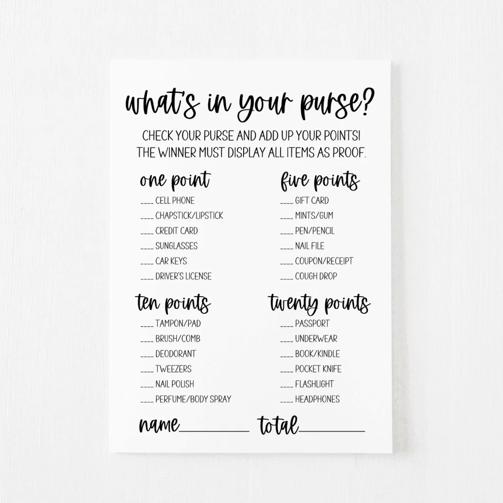 What's In Your Purse? Game Free Printable | Modern MOH