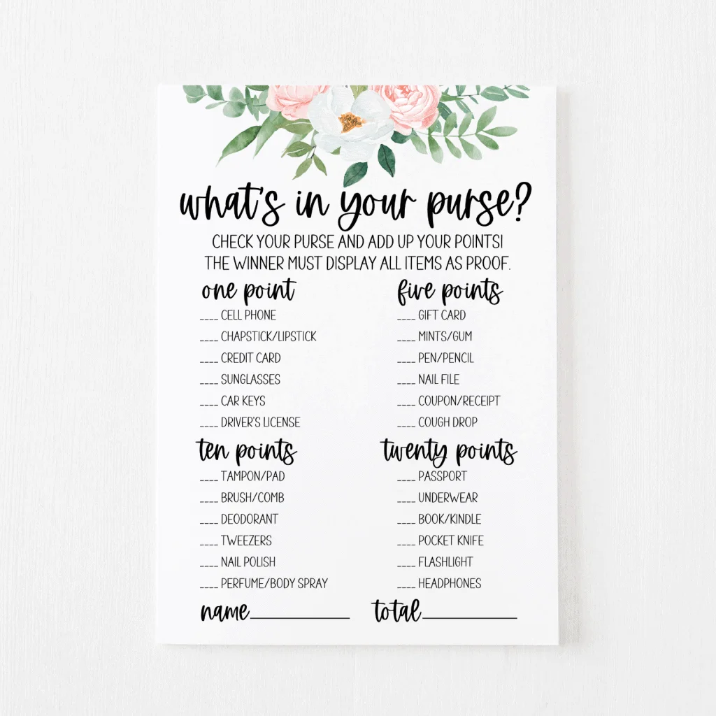 Amazon.com: Bridal Shower Game Cards, What's in Your Purse Game, Wedding  Party Games, Jungle Engagement Party Cards, Bridal Shower Decorations - Set  of 30 : Home & Kitchen