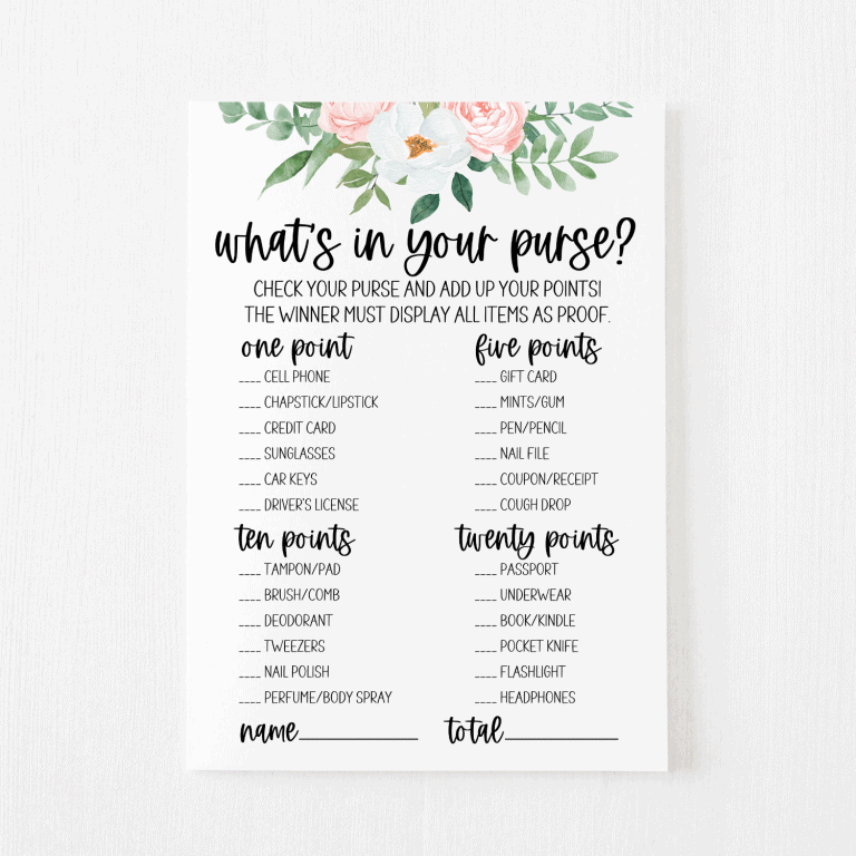 What’s in Your Purse Cards (Greenery)