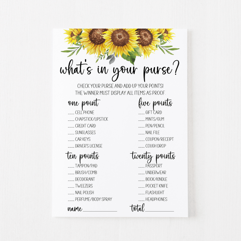 What’s in Your Purse Cards (Sunflower)