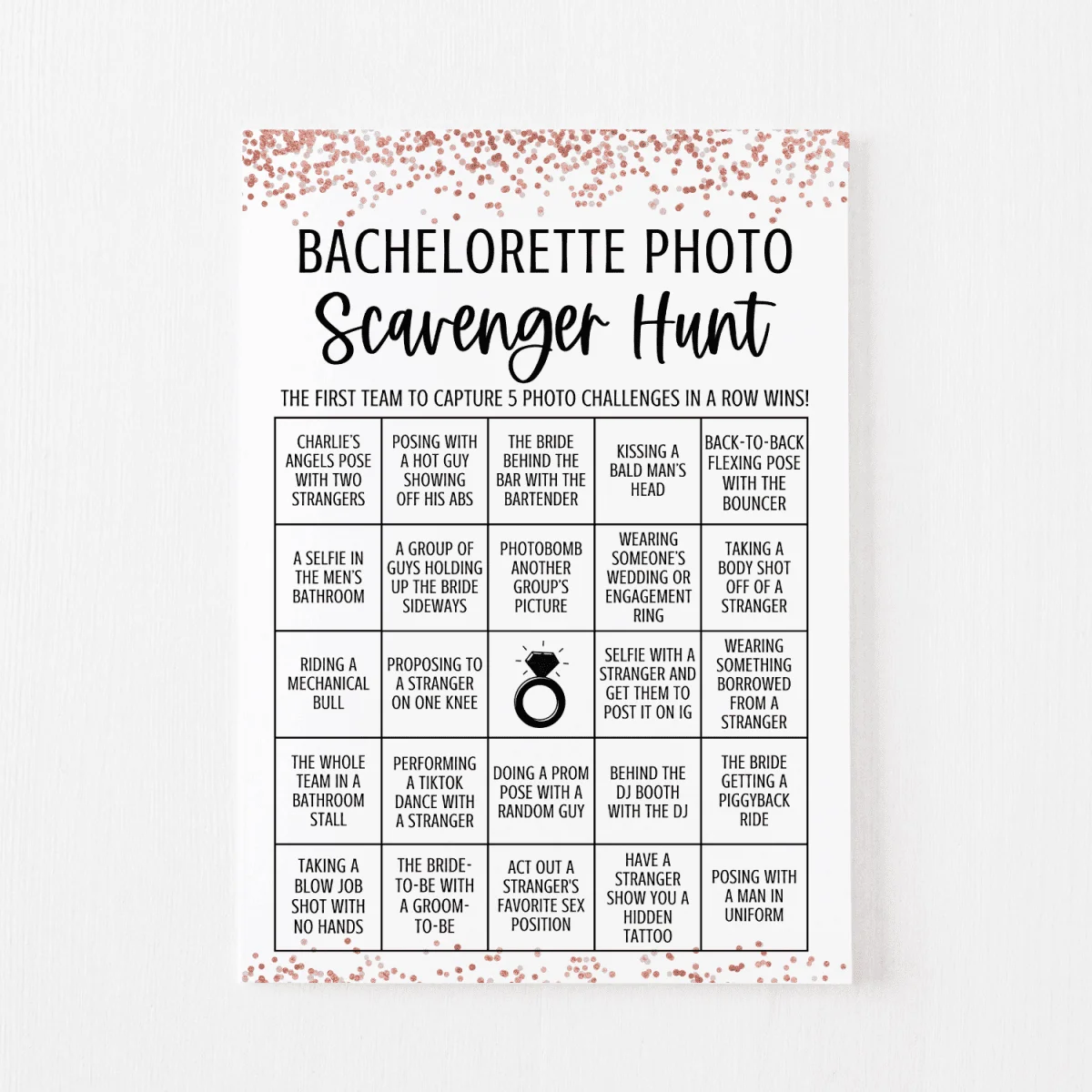 Bachelorette Photo Scavenger Hunt Cards (Rose Gold) Modern MOH