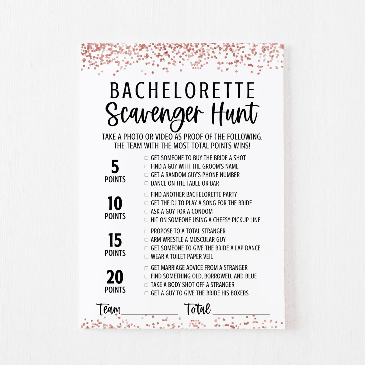 Bachelorette Scavenger Hunt Cards Rose Gold Modern Moh 2826