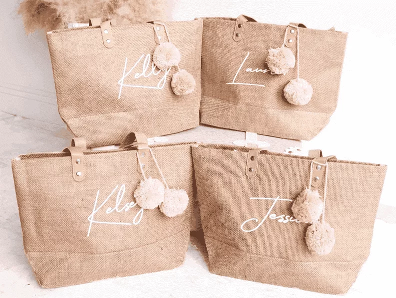 Personalized Wedding Burlap Tote Bag Bridesmaid Gift Bag Custom