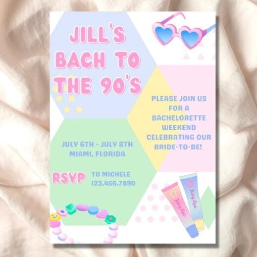 Back to the 90s bachelorette invitation