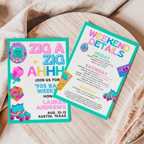 Colorful 90s Bachelorette party invitation
