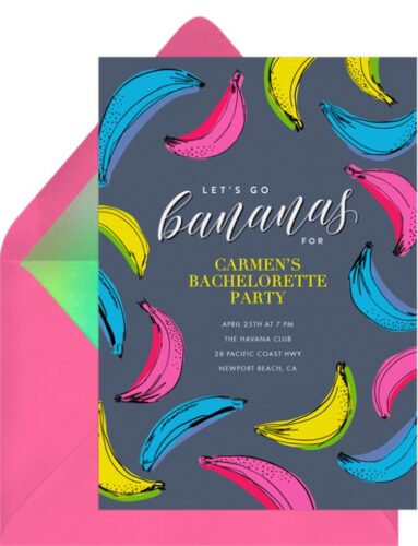 Go bananas bachelorette party invitation